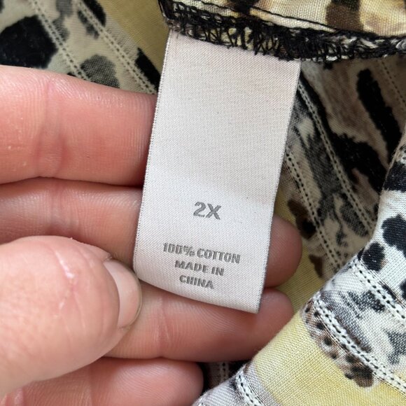 Allison Daley Top Plus Size 2X Patchwork Animal Button Up Lace Boho Chic 18653 - Picture 6 of 8